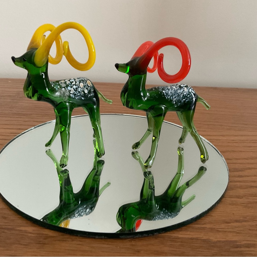 2 Murano glass Mountain Goats, 3.5”